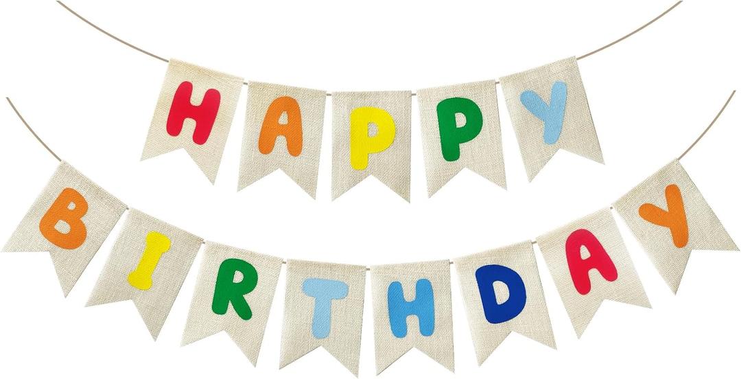 Pre-strung Burlap Happy Birthday Banner, Assembled Colorful Birthday Banner Sign for Women Girls boys Birthday Party Decorations