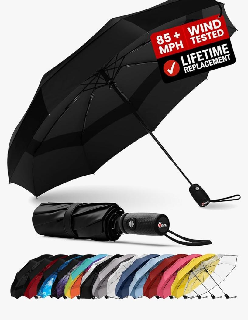 REPEL Windproof Travel Umbrella - Compact & Withstands Winds up to 85MPH , Strongest Premium Auto Folding Umbrella for Rain and Sun - Durable, Light & Portable for Women & Men , Fits Backpack & Cars