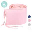 TILLYOU Cotton No-Gap Mini Crib Bumper Pads for Baby Pink 8x122 Inch
