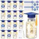 Boao 16 Sets Graduation Table Decoration Set with LED Light up Graduation Decorations for Class of 2025, Graduation Jar, Felt Graduation Hat and Stickers for High School College Graduation(Blue)