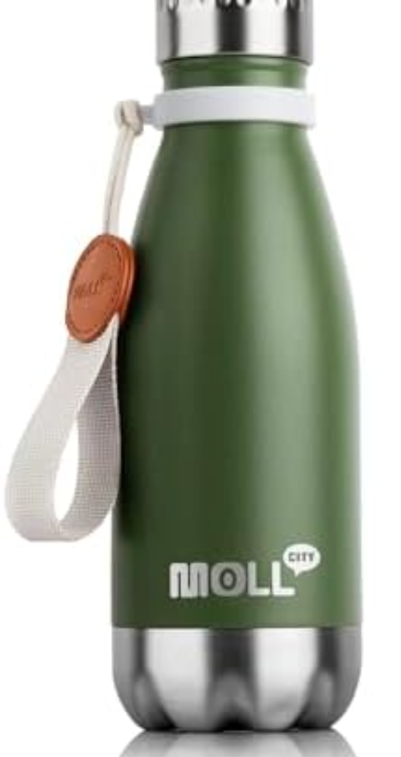 Mollcity Kids Water Bottle-9 oz Stainless Steel Vacuum Insulated Water Bottle for Kids for School, Leak Proof Cola Shape Travel Small Water Bottle for Boys (Grass Green)