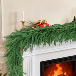 12 FT (2 * 6FT) Norfolk Pine Garland Artificial, Realistic Christmas Greenery for Mantle Table Wall, Winter Pine Garland for Christmas Indoor Outdoor Decor (80 Branches)