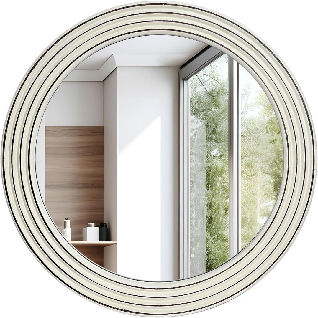Wall Mirror White Fashion Indoor Round Mirror Large Size Suitable for Office Living Room Aisle (Round 24 Inch)