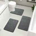 YIHOUSE Bathroom Rugs Sets 3 Piece, Cobblestone Memory Foam Bathroom Mats Set Extra Thick, Non Slip Bath Mats for Bathroom, Water Absorbent, Washable Dark Grey Bath Rugs for Tub, Toilet and Floor (3 Pieces)