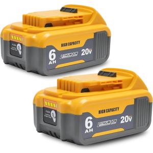 2Packs 6.0Ah Replacement Battery 20V Max Compatible with Dewalt DCB208 DCB207 DCB206 DCB204 DCB203 DCB201 DCB200, Fit for 20V Tools and Chargers (Yellow)