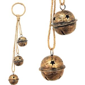 Jingle Bell Cluster Handmade Round Shiny Hanging on Rope Lucky Christmas Tree Decoration Bell Holiday Bells Ornaments Holiday Decoration (Golden, Small) Round Shiny (Rustic, Small)