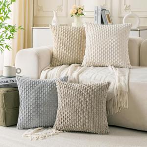 Cozoomy Set of 4 Neutral Decorative Throw Pillow Covers 18x18 Inch Corduroy Pillow Covers for Bed Couch Sofa Living Room Soft Square Cushion Cases
