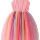 Baby Girls Tutu Dress Long Sleeve Toddler Sleeveless Dresses Infant Tulle Sundress (12 Months, 0-1sequin Pink Rainbow)