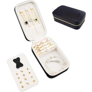 BONNY DODO Small Travel Jewelry Organizers Box for Women with PU Leather Portable Mini Jewelry Case with Compartments for Necklace Rings Earrings,Luxury Giftable Boxes (Black, M) (M, Black)