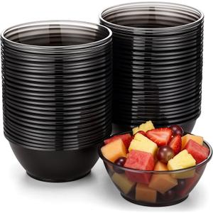 100 Pack Clear Black Plastic Small Bowls 6oz Disposable Hard Plastic Party Serving Mini Bowls for Dessert Ice Cream Candy Fruit Salad Snack Wedding Baby Shower Birthday Valentine Supplies