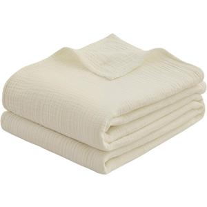 100% Cotton Muslin King Blanket (108" x 90")  A Luxuriously Soft, 4-Layer Lightweight and Breathable Gauze Blanket, Perfect for Year-Round use on beds, couches (Ivory, King)