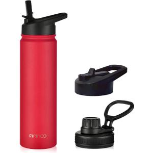 mininoo 24 oz Insulated Water Bottle with Straw Lid, Stainless Steel Double Wall Vacuum, Leak Proof, BPA Free, Keep Cold for 24H & Hot for 12H(Red)