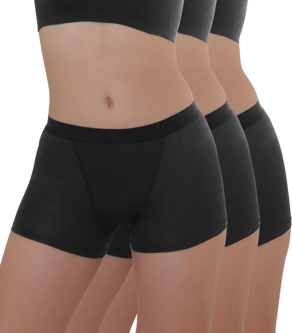 AIRCUTE Washable Super Absorbent Urinary Incontinence Underwear for Women Leak Proof Night Use Boy Shorts 3.3OZ, 3 Pack (Black, Medium)