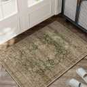 2x3 Washable Area Rug Green Brown Vintage Non Slip Soft Low Pile Small Rug for Entryway Kitchen Bathroom Distressed Oriental Throw Carpet for Living Room Bedroom Home Decor