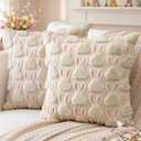 Artscope Easter Pink Rabbit Ears Pillow Covers 18x18 Set of 2 Decorative Easter Bunny Throw Pillow Cases Soft Plush Faux Fur Couch Cushion Case for Holiday Sofa Bed Room Home Decor-Beige