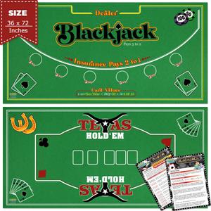Gamie Double Sided Felt Casino Mat, 36 x 72 for Blackjack & Texas Holdem Poker, 2-in-1 Texas Holdem Poker Mat & Blackjack Mat, Professional Grade Poker Tabletop Mat with Instructions Booklet