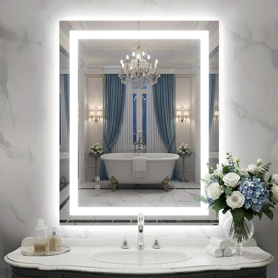 28X36 Inch LED Bathroom Mirror with Lights, Frontlit+ Backlit Bathroom Vanity Mirror for Wall, Ultra-Clear Tempered Glass, Shatter-Proof, Anti-Fog and Memory Function, ETL Listed (Frameless)