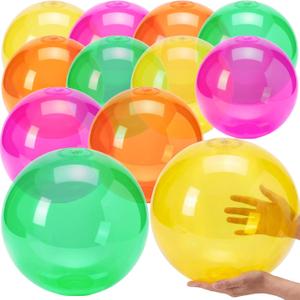 12 Pieces Solid Color Neon Beach Balls - 16 Inch Inflatable Balls, Colorful Clear Pool Ball Bulk for Summer Swimming Pool Game Supplies Theme Party Decorations