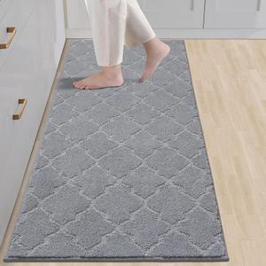 COSY HOMEER-Kitchen-Rugs-Non-Slip-Washable 24"x60" Absorbent Kitchen Runner Rug Polyester Kitchen Mats for Floor Soft Standing Floor Mats for Sink Mat,Hallway,Laundry,Grey