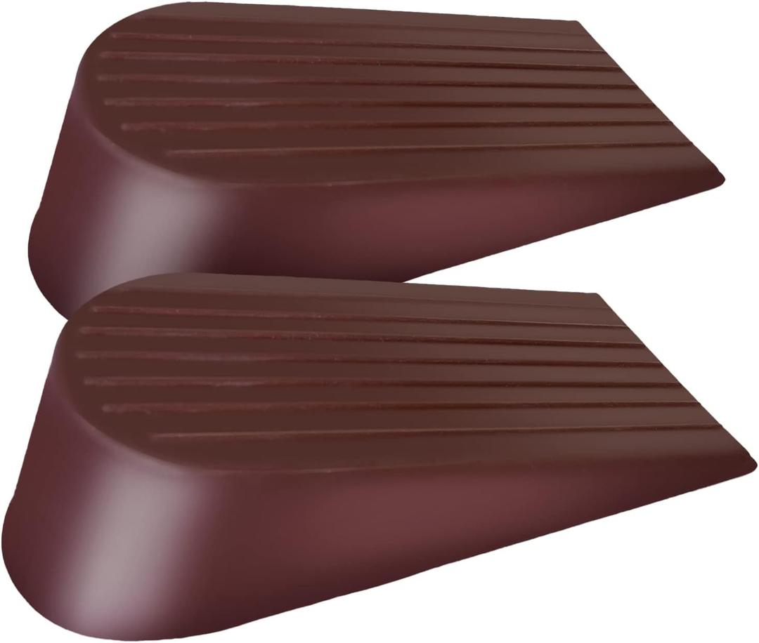 Extra Large Rubber Door Stoppers - Door Stop Wedge, Heavy Duty Jumbo Flexible Door Holder - Brown 2 Pack - Non Marking Anti Slip Jammer