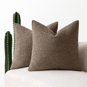 MIULEE 18x18 Inch Decorative Pillow Covers for Couch Bed Set of 2 Textured Boucle Neutral Throw Pillows Dark Brown Accent Solid Cushion Pillowcase Cozy Soft Sofa Livingroom Home Decor
