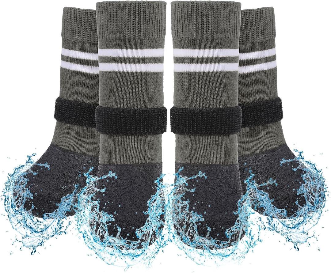 SCENEREAL Anti Slip Dog Boots & Paw Protectors for Hardwood Floor, Extended Dog Socks to Prevent Licking Paws, Waterproof Pet Snow Rain Shoe for Winter Large Senior Dogs, Grey XL (X-Large(Paw Width 2.36 In/6 Cm))