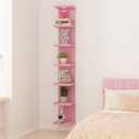 Versatile 7 Tier Wall Shelf Unit,Pink Lack Wall Shelf,Display Floating Shelf with LED Remote Control Light
