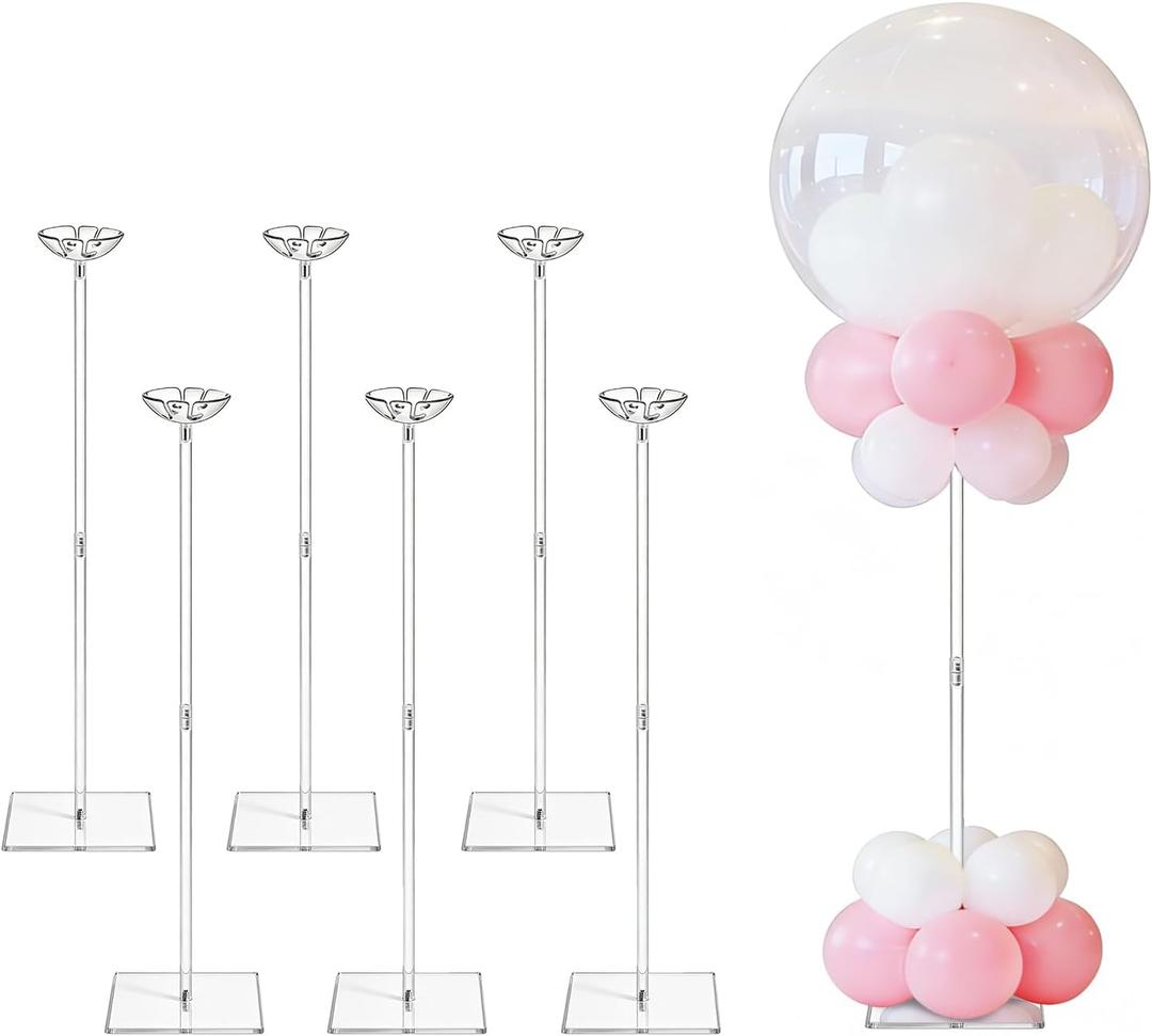 6 Pack Clear Acrylic Balloon Stand Kit, 23.6 Inch Reusable Balloon Sticks Holder with Base Perfect for Tabletop Centerpiece Party Event Decorations (23.6" 6 Pack)