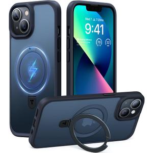 TORRAS Magnetic Kickstand for iPhone 13/ iPhone 14 Case [Compatible with MagSafe] [Sturdy & Versatile Stand] Military-Grade Shockproof Translucent Slim Protective Anti-Fingerprint Anti-Scratch, Black