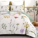 Dobuyly Floral Quilt Set Queen Size, Green Yellow Botanical Flower Quilt Bedding Set 3 Pieces, Soft Lightweight Microfiber Bedspread Coverlet Set for All Season, 96"x90"