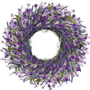 26 Inch Lavender Wreath Summer Spring Wreaths for Front Door Wreaths for Front Door for Wedding Farmhouse (Purple Lavender)