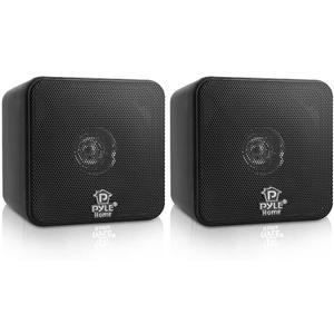 Pyle Home 4 Mini Cube Bookshelf Speakers-Paper Cone Driver, 200 Watt Power, 8 Ohm Impedance, Video Shielding, Home Theater Application and Audio Stereo Surround Sound System - 1 Pair -PCB4BK (Black)