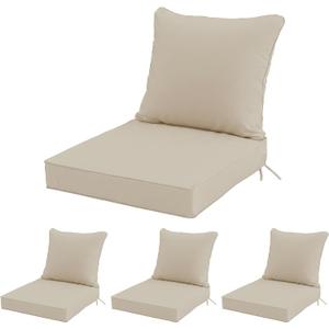 22x22 Inch Patio Chair Cushions Set of 4, Outdoor Furniture Cushions - Removable Cover, Water-Repellent, Fade-Resistant, Non-Slip Bottom & Straps, Replacement for Lawn, Porch & Deck Chair - Cream
