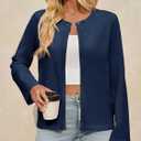 Saodimallsu Womens Lightweight Cardigans Open Front Long Sleeve One Button Casual Crewneck Loose Knit Shrug Sweater (Blue, M)