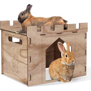 HIIMALEX Large Sturdy Bunny House with Spacious Balcony Hidey Detachable Playhouse for Rabbit Hideout Castle Tower Toys for Indoor Bunnies Guinea Pig Hamster Chinchilla Gerbil