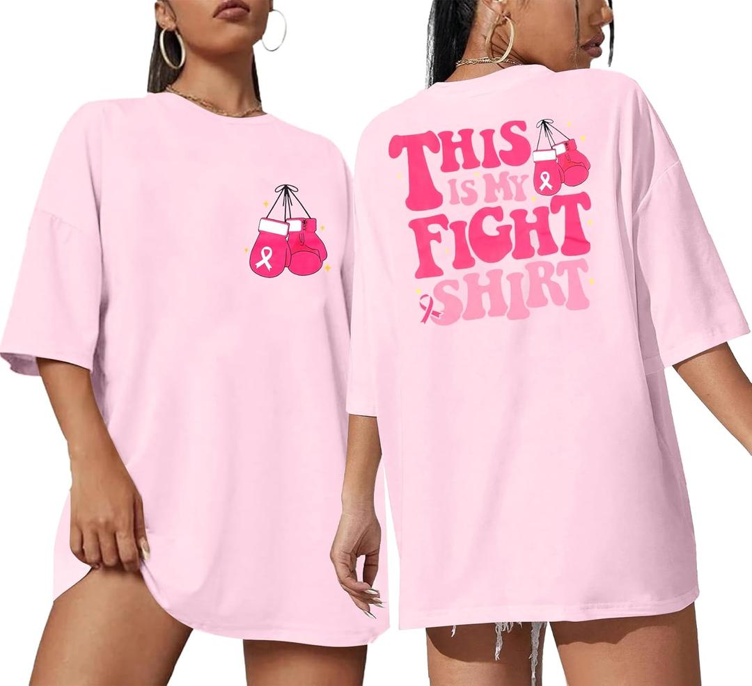 Breast Cancer Shirts Women This is My Fight Shirt Pink Ribbon Cancer Awareness T-Shirts Support Survival Short Sleeve Tops (XXL)