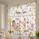 Breling 3 Pcs Easter Bunny Eggs Kitchen Curtains Valances and Tiers Set for Windows Spring Easter Rabbit Egg Flowers Decor Short Curtain Set for Bedroom Window Treatment Decor Party Favor Supplies