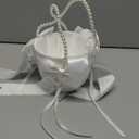 Wedding Flower Girl Basket with Cute Pearl Handle Bowknot Satin Flower Baskets for Wedding Ceremony - Ivory