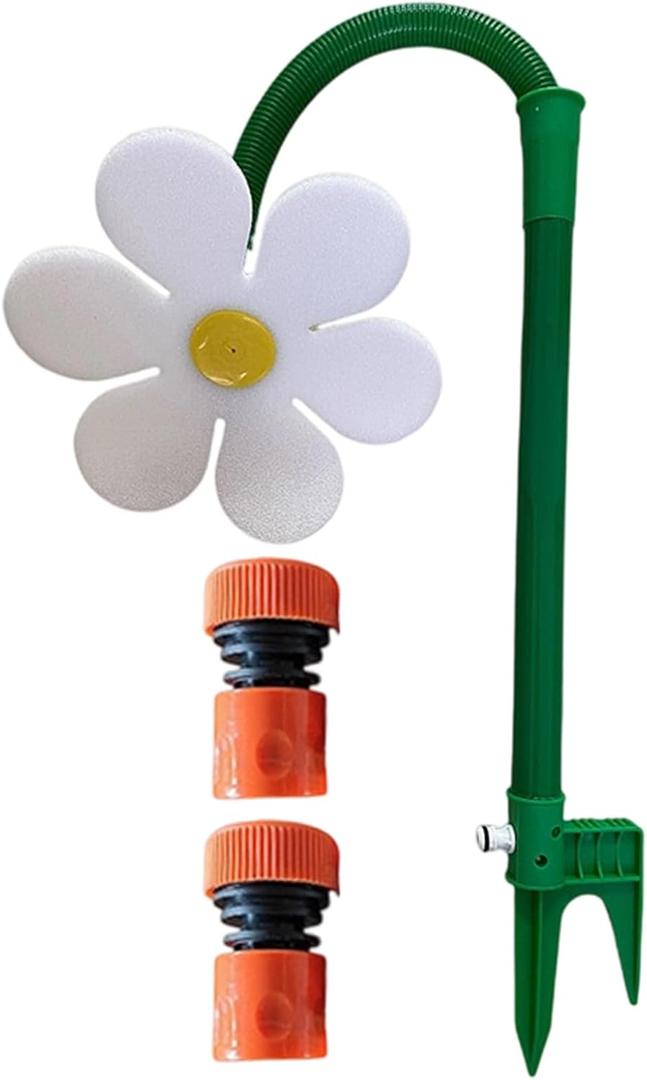 Crazy Daisy Sprinkler, 360 Rotating Dancing Flower Water Sprinkler, Decorative Watering Tool, Easy Hose Connection, Sturdy Material, 76cm, for Gardening (White)