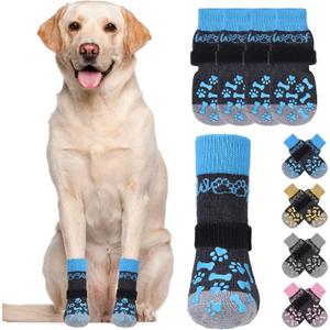 KOOLTAIL Dog Socks Shoes for Hot Pavement to Prevent Licking Paws, Winter Dog Boots&Paw Protector for Hardwood Floors Anti Slip,Traction Control Grip Booties for Senior Dogs, Blue L (Large (4 Pack))
