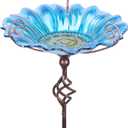 MUMTOP Bird Baths for Outdoors, Outdoor Bird Bath,Glass Birdbath Sunflower Bird Feeders Bowl with Stake for Garden Yard Decor (Blue)