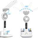 Led Desk Lamp with Fan Study Light with Clock, Adjustable Foldable Table Lamp with Pen Holder, 3 Brightness Levels, USB Charging Port