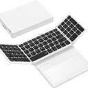 Foldable Bluetooth Keyboard, Portable Full Size Folding Keyboard with Large Touchpad, Numeric Keypad, PU Leather, Wireless TravelKeyboard for Windows iOS Android Mac(Black-White)
