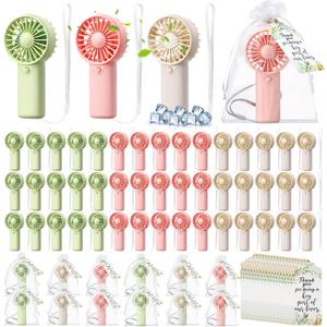 50 Set Wedding Mini Handheld Fans for Guests Bulk, Portable Battery Operated Small Cooling Fans with Thank You Cards & Organza Bags, Perfect for Summer Outdoor Bridal Shower Party Favors (Color)
