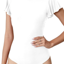 LAOLASI Women's Crew Neck Bodysuit Ruffle Short Sleeve Slim Fit Casual Basic Stretchy Body suit Daily Jumpsuit T Shirts, M