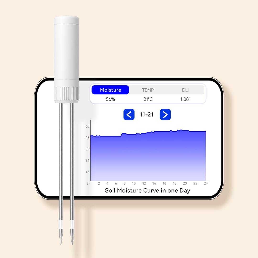 Smart Soil Moisture Meter with App – Bluetooth Soil Moisture & Temperature Sensor, Sunlight Level Indicator (Full Sun/Partial Sun/Partial Shade/Shade), Indoor Outdoor Garden