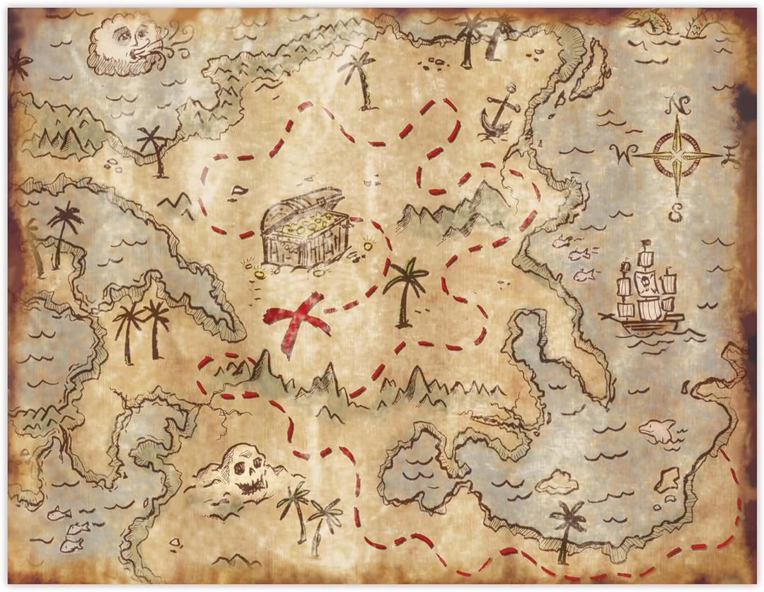 Beistle Plastic Treasure Map Placemats, Set of 4, Pirate-Themed Party Decorations, Table Covers for Adventure Birthday Parties and Nautical Celebrations, 10 x 13