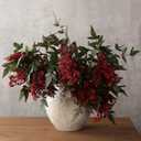 Zeyune 3 Pcs Spring Red Faux Berry Stem Realistic Sedum Stem Spray Artificial Flowers Picks Branches Fake for Wedding Holiday Seasonal Farmhouse Mantel Harvest DIY Home Decorations(35 Inch)