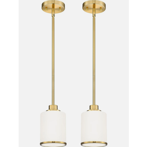 2pc Beionxii Brushed Gold Milk Glass Pendant Light 