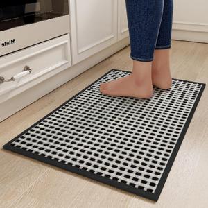 Kitchen Mats for Floor, Super Absorbent Kitchen Rugs Non Slip Washable, Rubber Backing Soft Chenille Braided Kitchen Runner Rug Standing Mat Sink Mat, Easy to Clean, Black 17"x30"